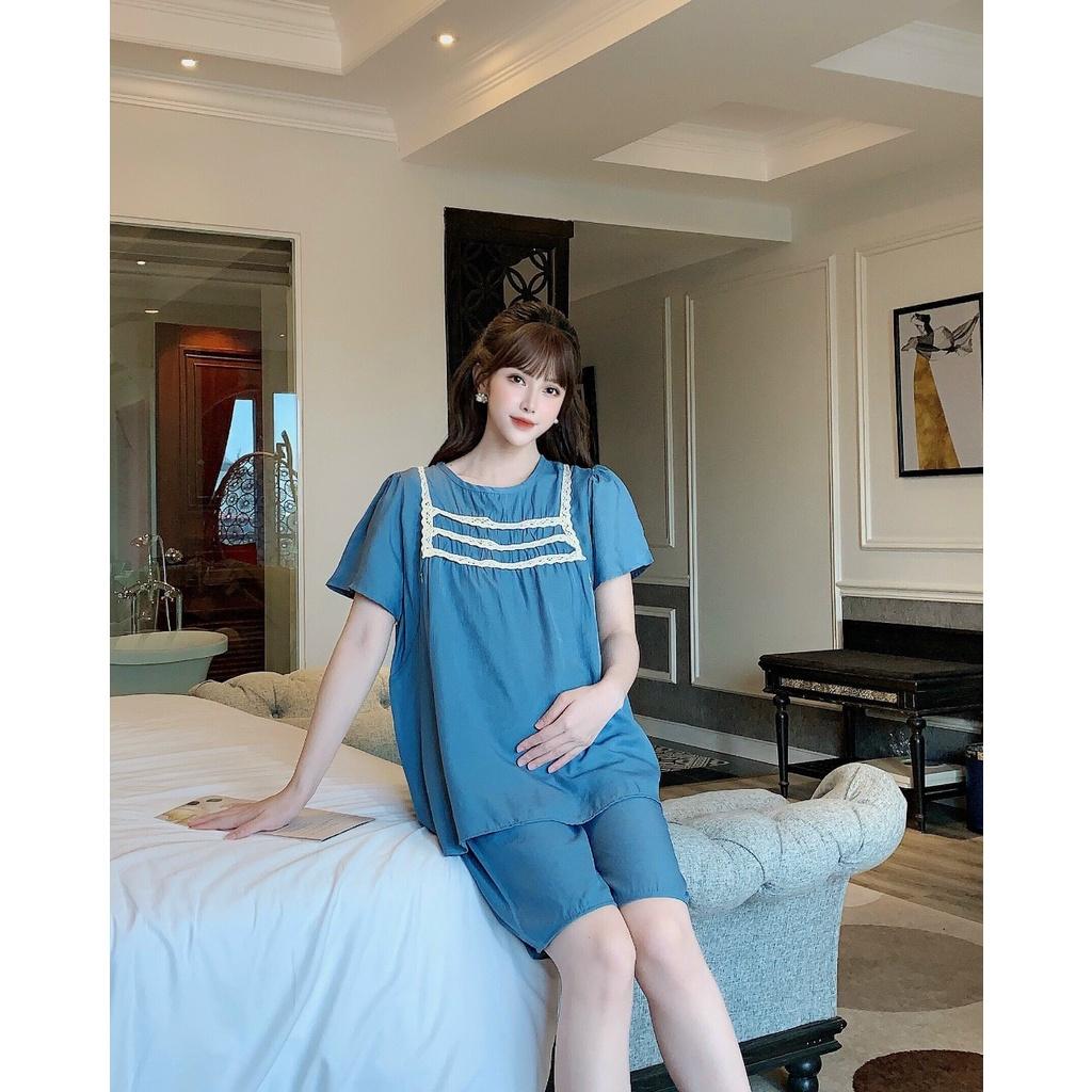 Bộ đồ bầu cộc tay ba ren ngực kết hợp sau sinh M52 - bauxinh