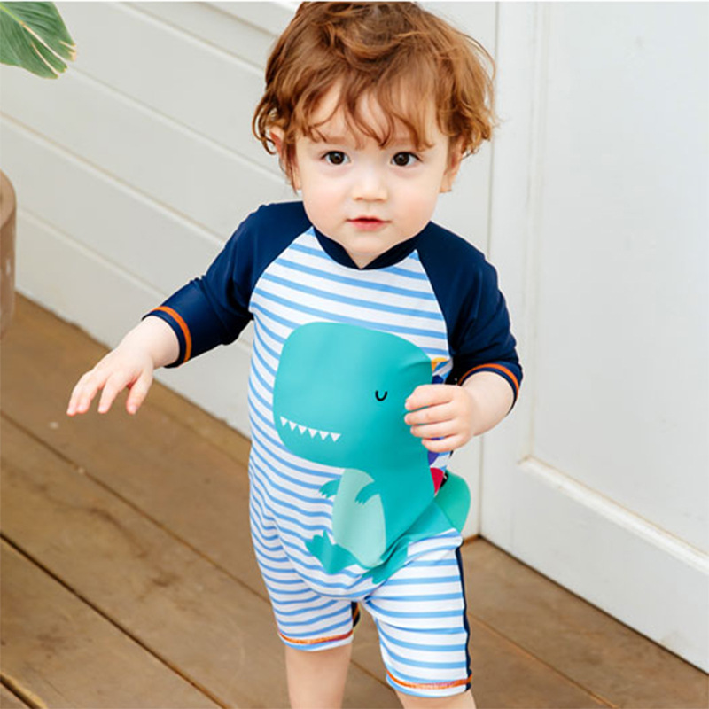 Đồ bơi size nhỏ cho bé trai, có kèm mũ, size từ 6m (8kg), mẫu liền thân giữ ấm, chất bơi đẹp, dày dặn, hình khủng long dễ thương | BT08