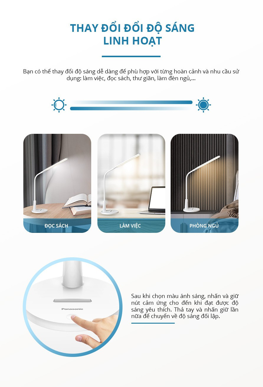 Đèn Bàn Sạc Panasonic HHGLT0346L19 5W - độ sáng 10-100%, Led Đổi màu, cổng sạc USB, Tích hợp đế đựng điện thoại tiện lợi