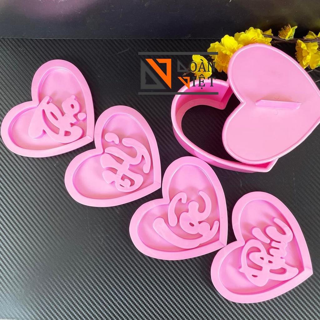 Khuôn TIM Nhấn Xôi/ Làm Trung Thu Bộ 4 mặt hình PHÚC LỘC THỌ HỶ 15cm 3D sắc nét. TIM NHẤN XÔI sắc nét - NHỰA VIỆT NAM, AN TOÀN CHO SỨC KHOẺ. Đồ Gia Dụng nhà bếp pha chế làm bánh nguyên liệu