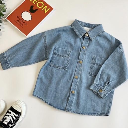 Áo sơ mi denim jean nhạt cho bé A661