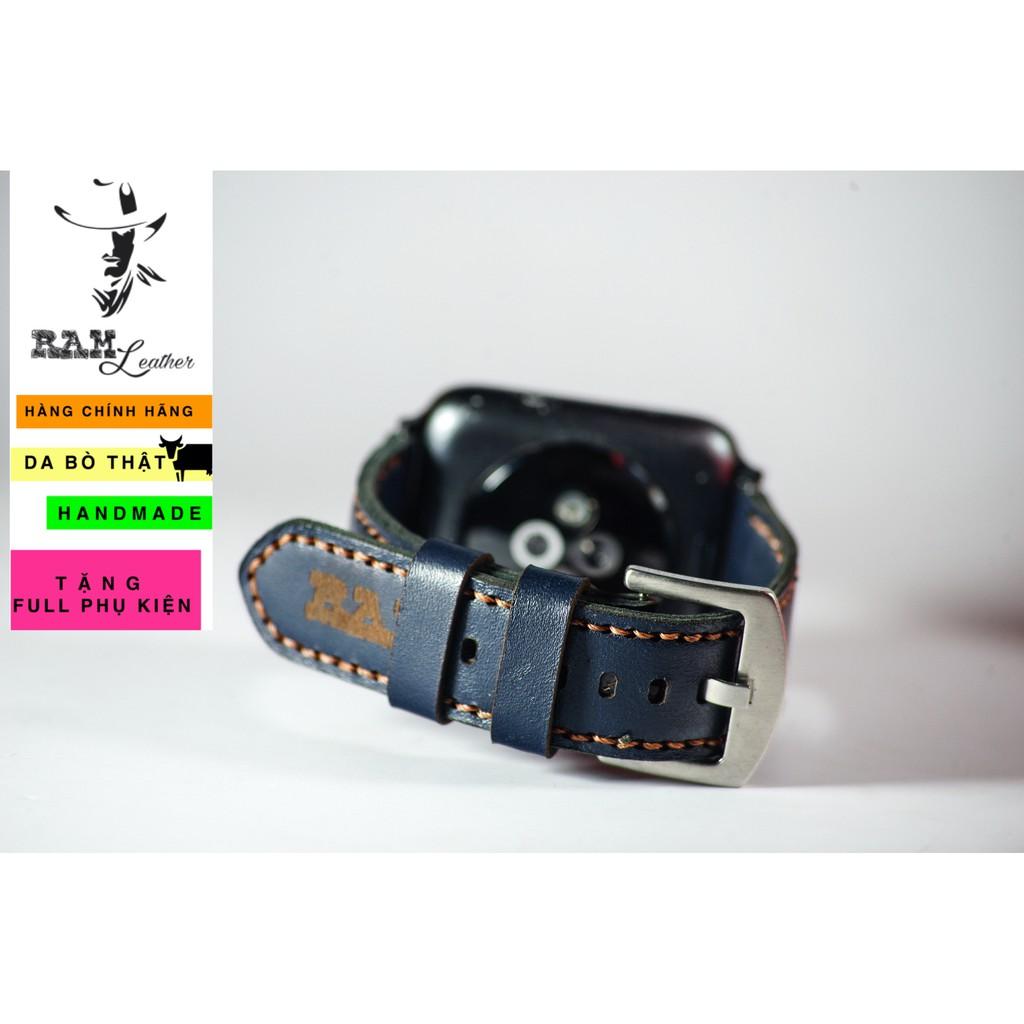 Dây đồng hồ da bò thật màu xanh navy - RAM 1993 AE1200 - RAM leather