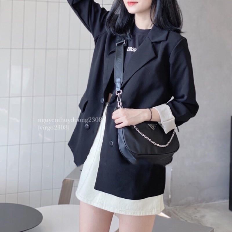 Áo blazer 2 lớp màu đen phong cách Ulzzang/Áo vest nắp túi