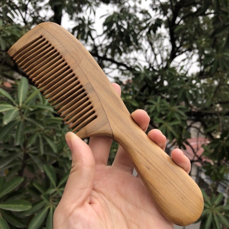 Lược gỗ thơm ghép răng có chuôi đẹp/ dáng lược châu Âu