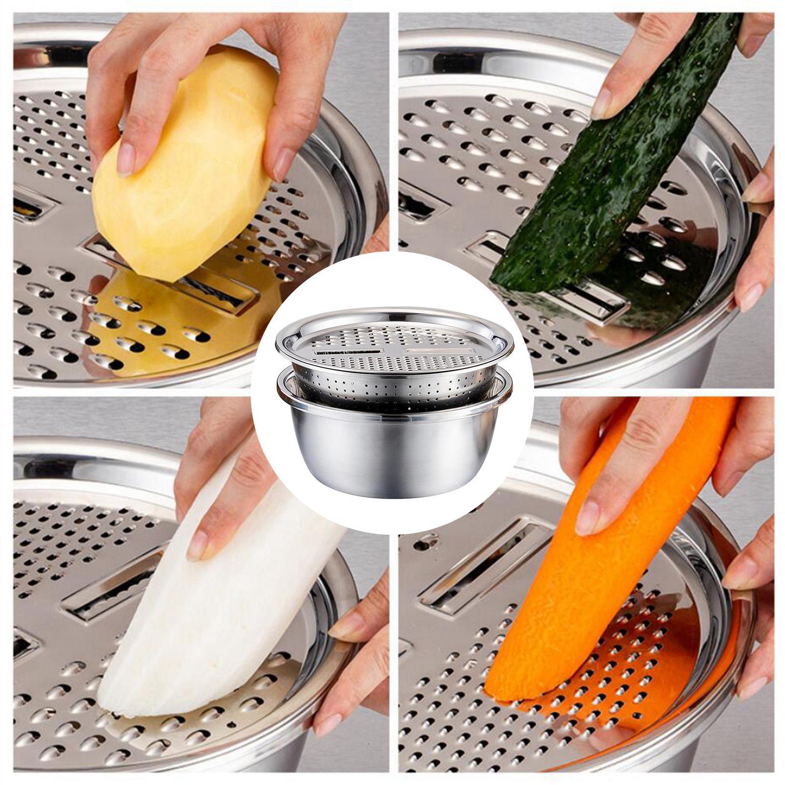 2 Set Stainless Steel Basin Kitchen Colander Grater Salad Maker Bowl