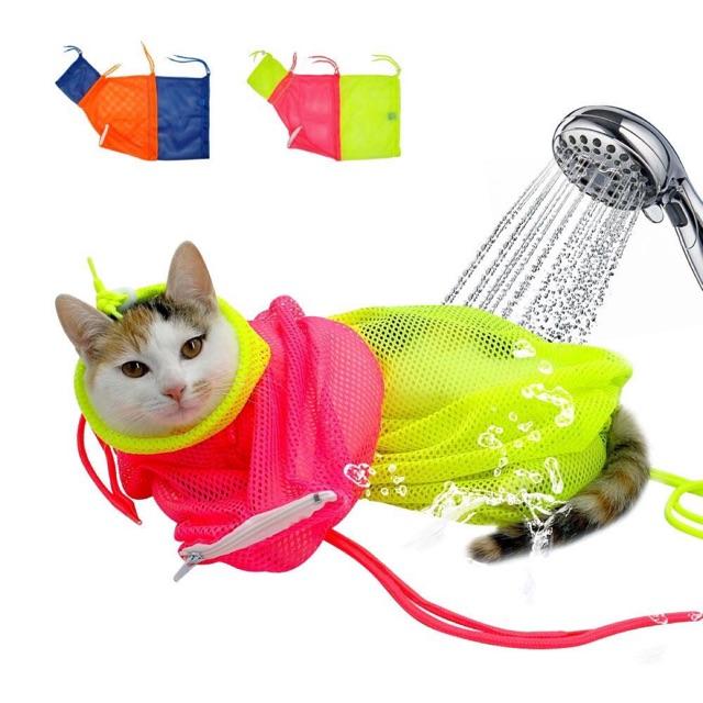Túi lưới hỗ trợ tắm rửa cho mèo. Loại 1 dầy dặn