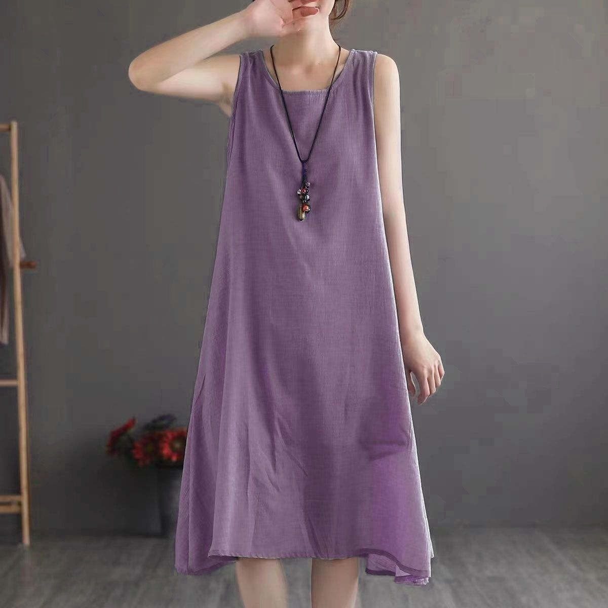 Đầm Đũi suông nữ cổ tròn sát nách, trơn basic mẫu mới hè Haint Boutique