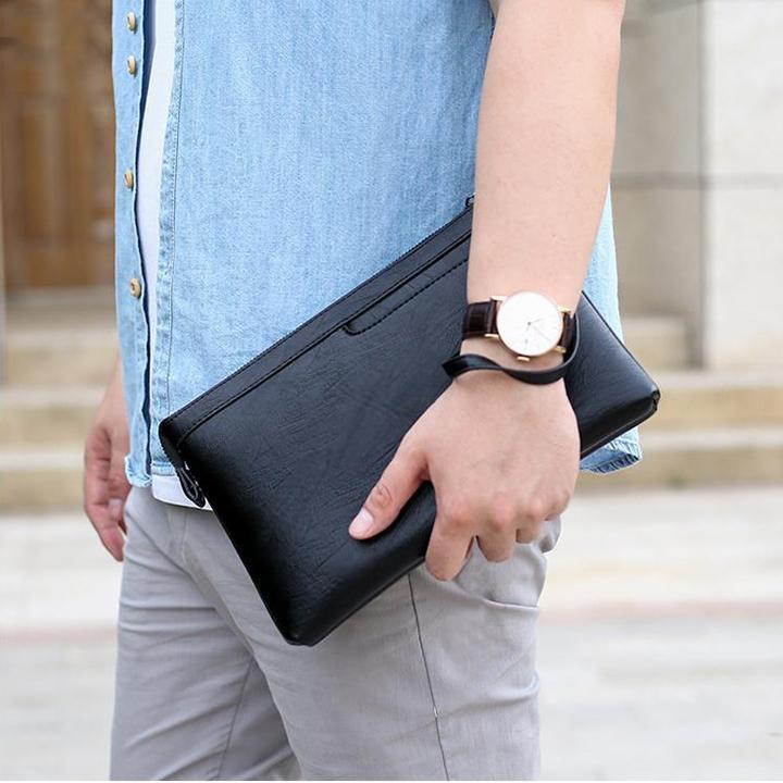 Clutch Da Nam Cầm Tay Cao Cấp 2 Màu Đen Nâu Sang Trọng, Lịch Lãm