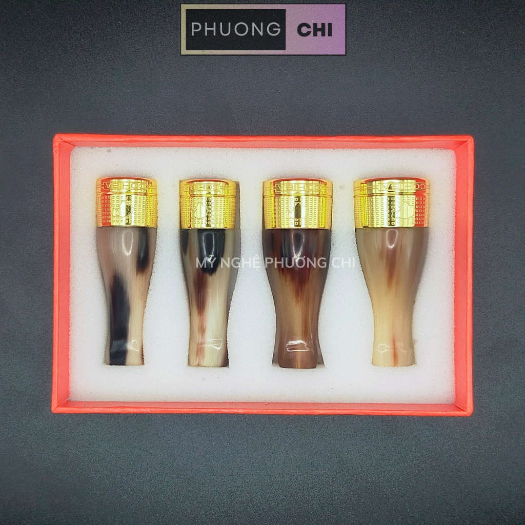 Bộ Tẩu Bắt Tóp Xì_Gà 4 Chiếc Bằng Sừng Đầu Đồng Cao Cấp - quà tặng ý nghĩa cho sức khỏe nam giới | Mỹ Nghệ Phương Chi