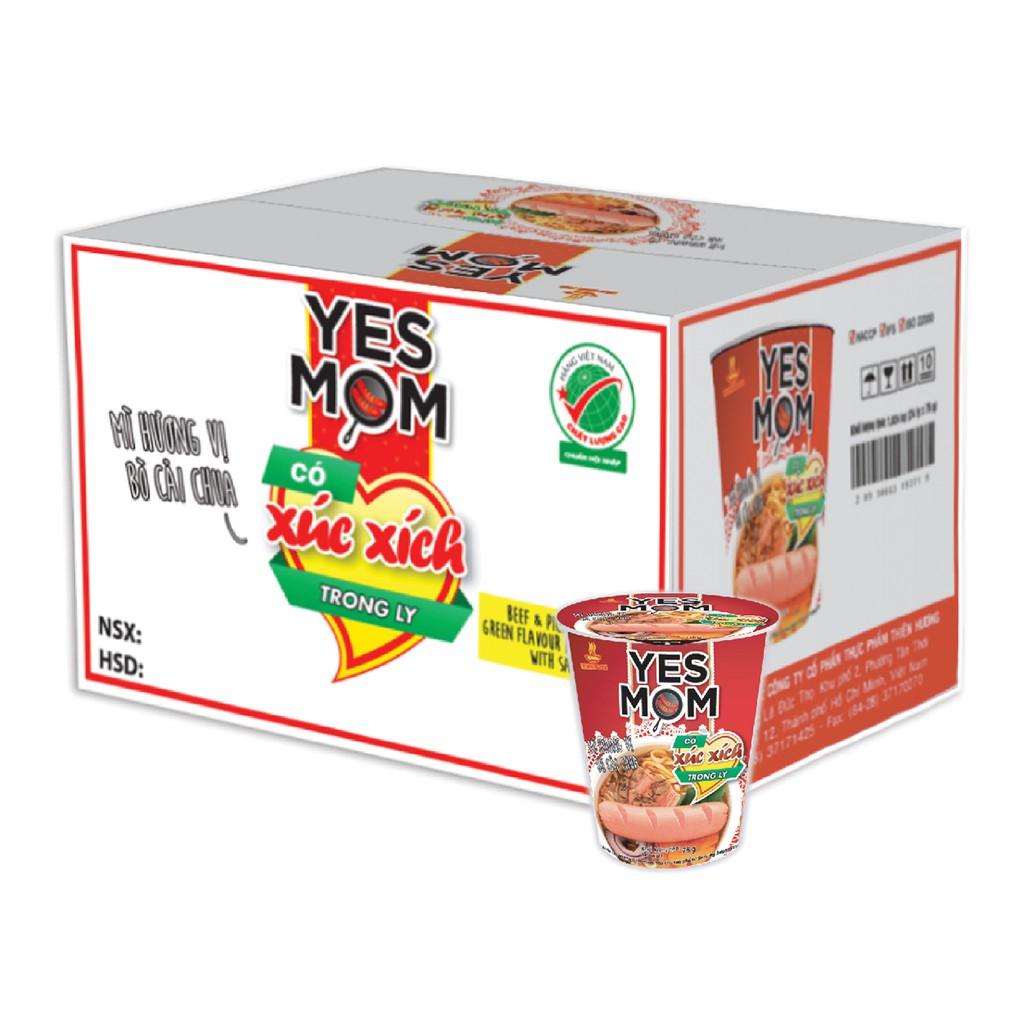 Thùng 24 ly Mì Bò Cải Chua Yes Mom Có Xúc Xích 76g/ly