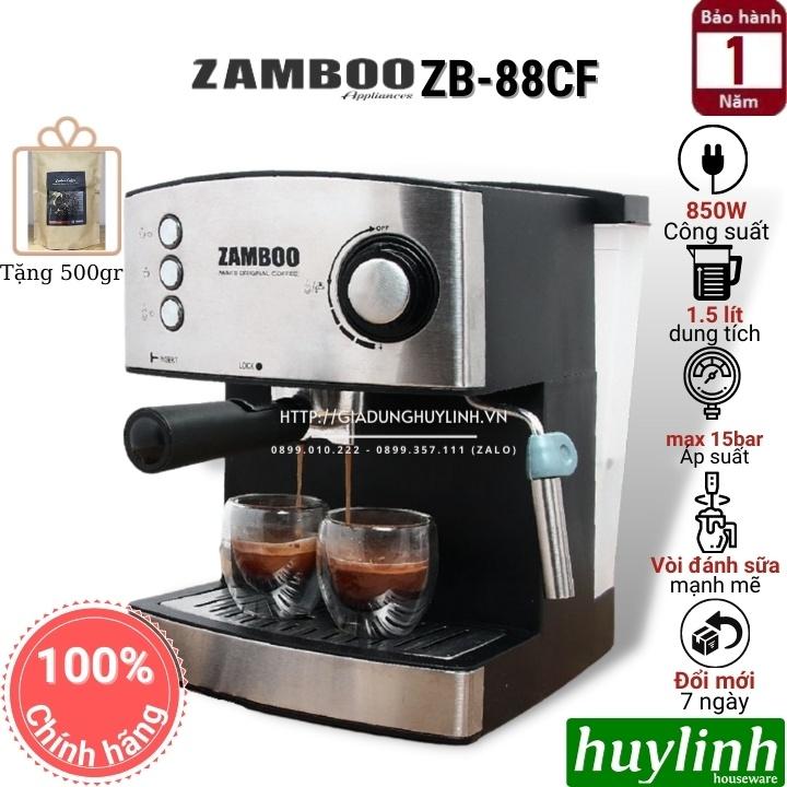 Máy pha cà phê Espresso gia đình Zamboo ZB-88CF - 15bar - Tặng 500 gram cafe - Hàng chính hãng