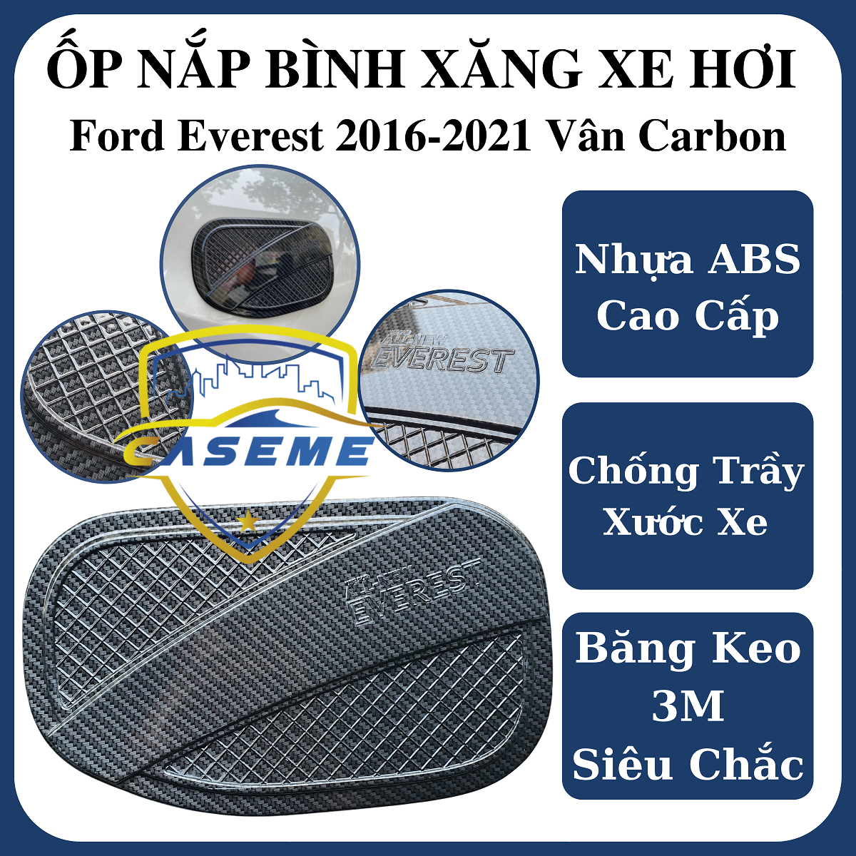 Ốp Nắp Bình Xăng Vân Carbon Dành Cho Xe Ford Everest 2016-2021 Cao Cấp