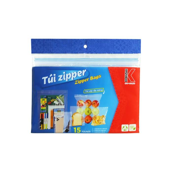 Túi Zipper đựng thực phẩm trong suốt đa dụng 3 Size Kokusai (15 túi)