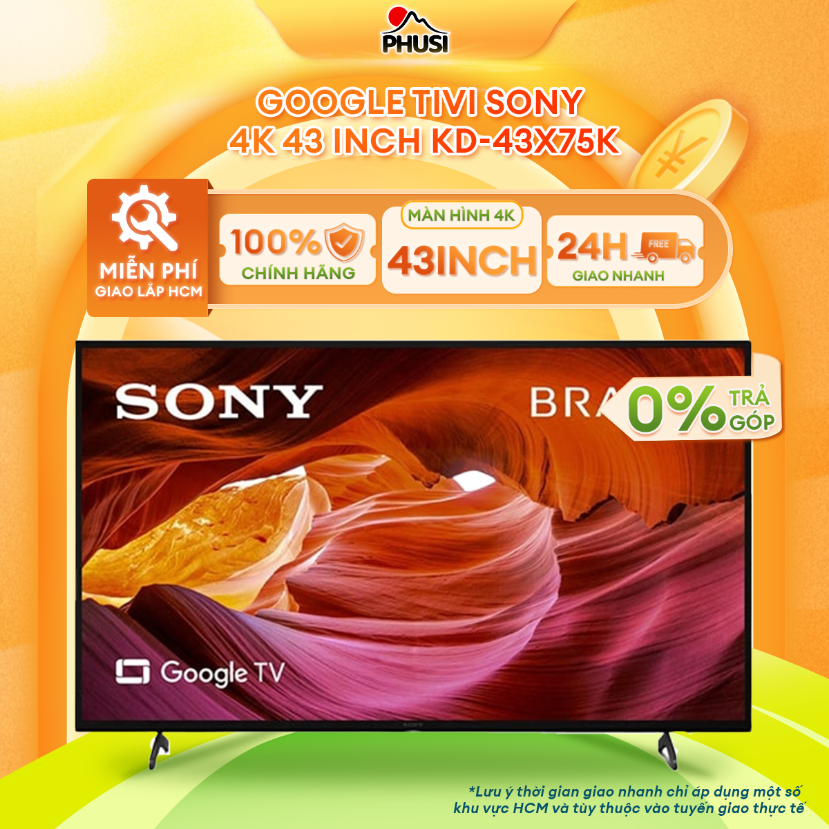 Google Tivi Sony 4K 43 inch KD-43X75K - Hàng chính hãng (chỉ giao HCM)