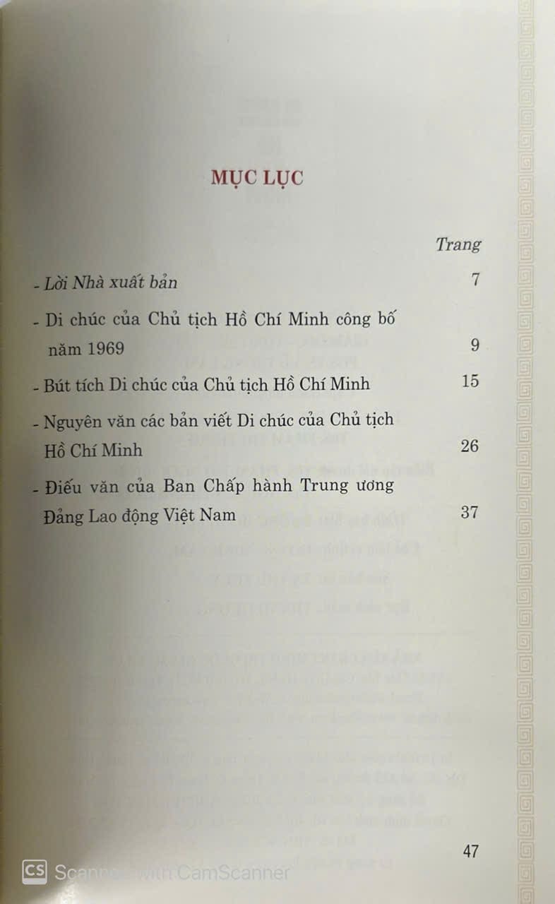 Di chúc của Chủ tịch Hồ Chí Minh