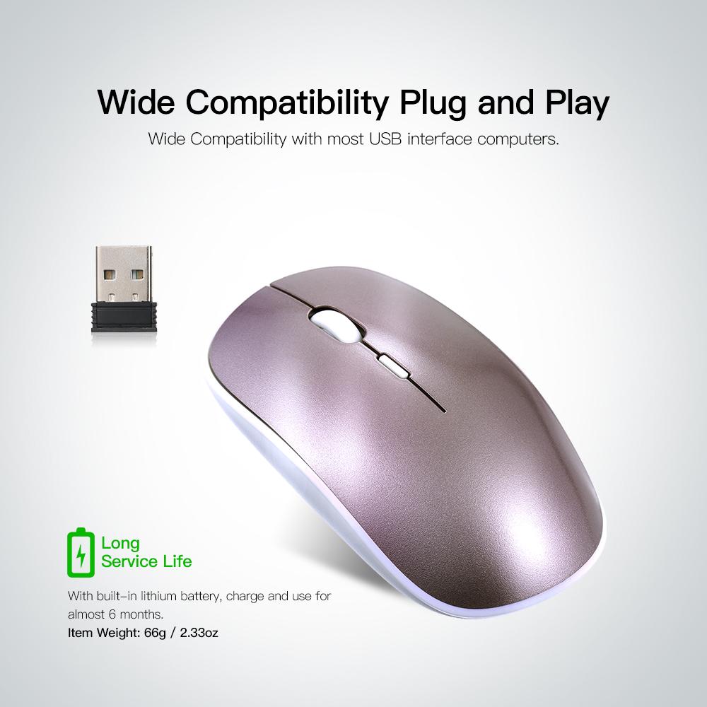 Chuột không dây 2.4G 1600DPI Chuột quang có thể sạc và di động với đầu thu USB 4 nút dành cho máy tính xách tay PC