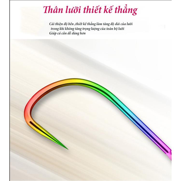 Vỉ 10 Lưỡi Câu Đài Titan 7 Màu Lưỡi Câu Cá Không Ngạch Với Đầu Lưỡi 3 Cạnh Sắc Bén