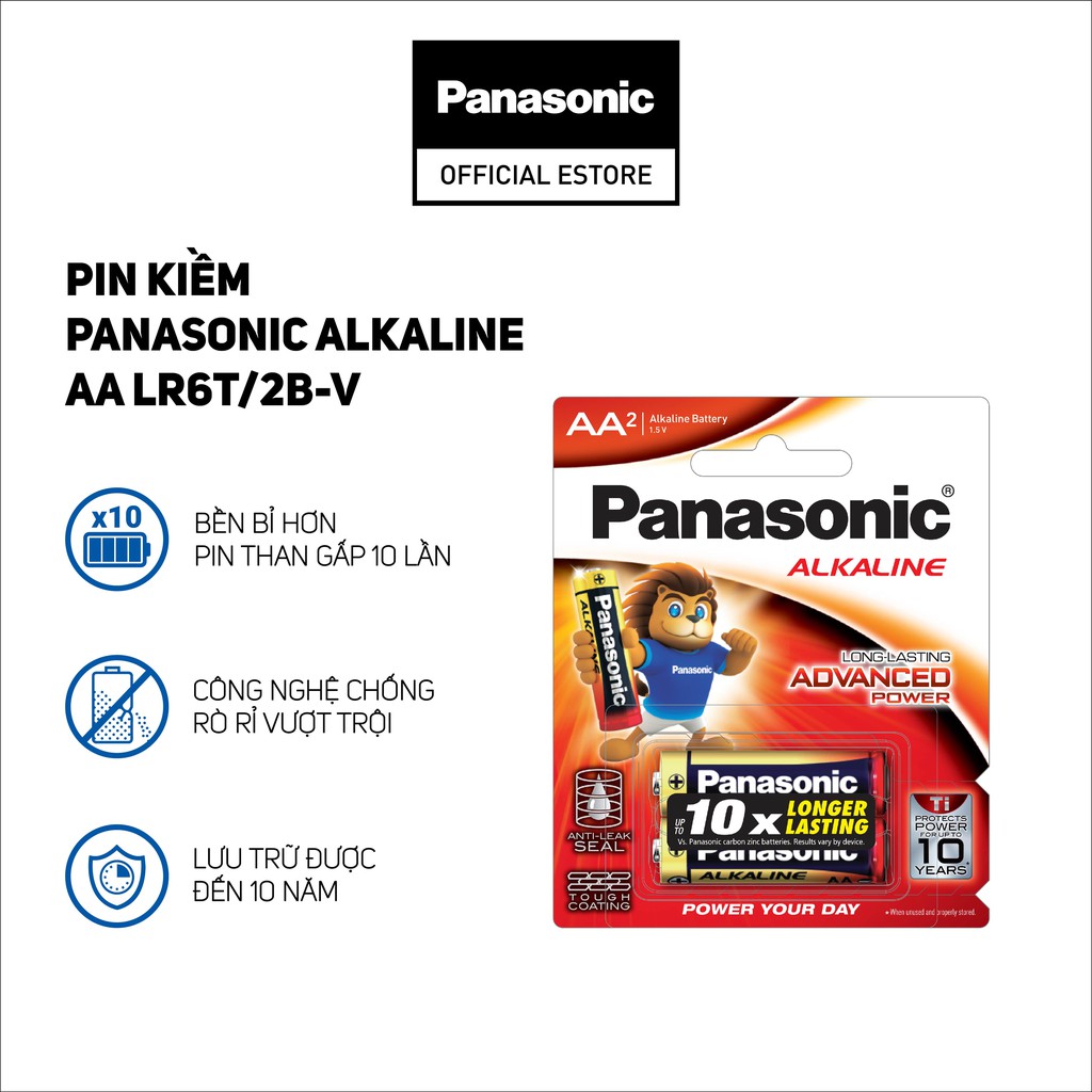 Vỉ Pin kiềm Panasonic Alkaline AA LR6T/2B-V (2 viên) – Hàng Chính Hãng