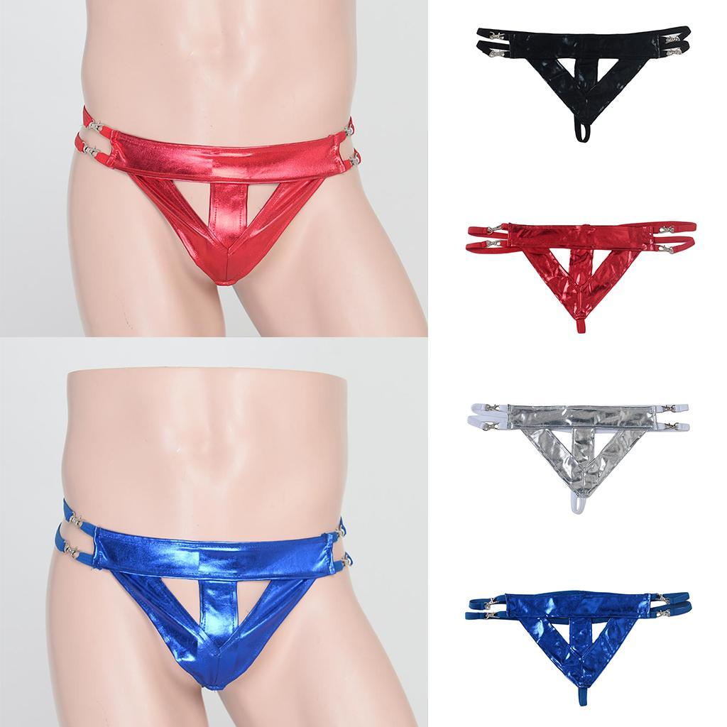 Men's Leather Jockstrap Underwear T-Back G-String Briefs Thong Lingerie