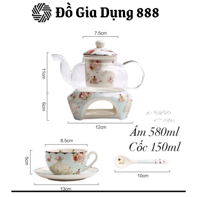 Bộ Ấm Trà Sứ Xương Châu Âu Floris, Siêu Sang, Nhập Đức