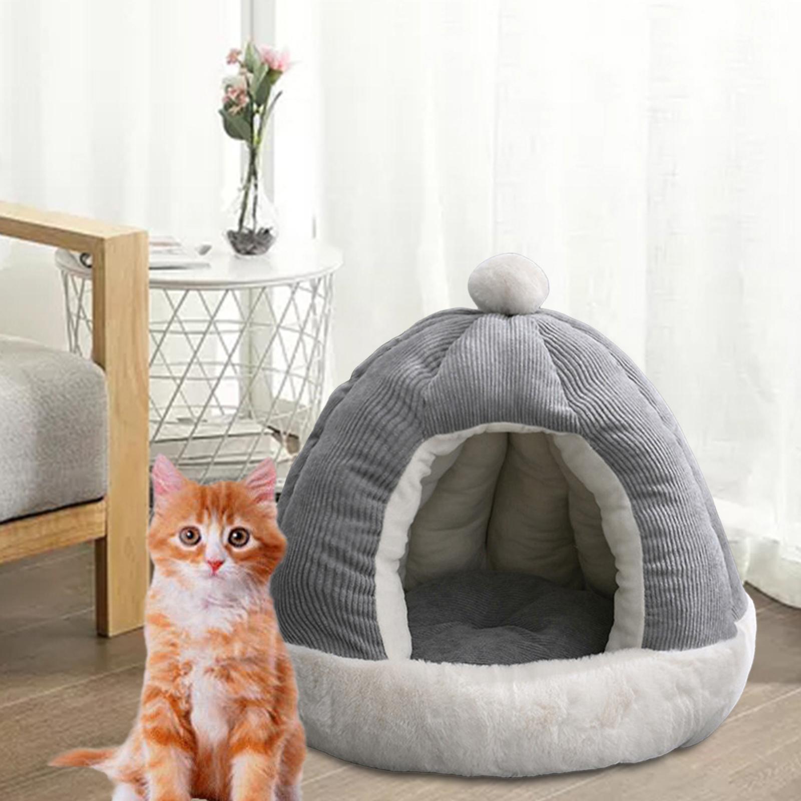 Cute Cat Bed Kitten Cave Kitten House Comfortable Portable Kitty Hut with Cushion Dog Bed Anti Slip Warm Nest Decorative Dog Kennel Pet Bed
