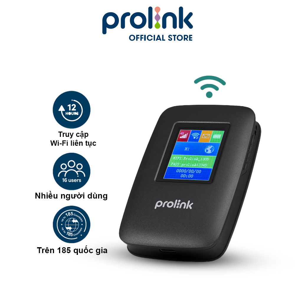 Bộ phát Wifi di động PROLiNK DL7202 dùng SIM 4G LTE 150Mbps, pin 3000mAH lên tới 12h, TFT 1.44&quot;, hỗ trợ 185 quốc gia - Hàng chính hãng