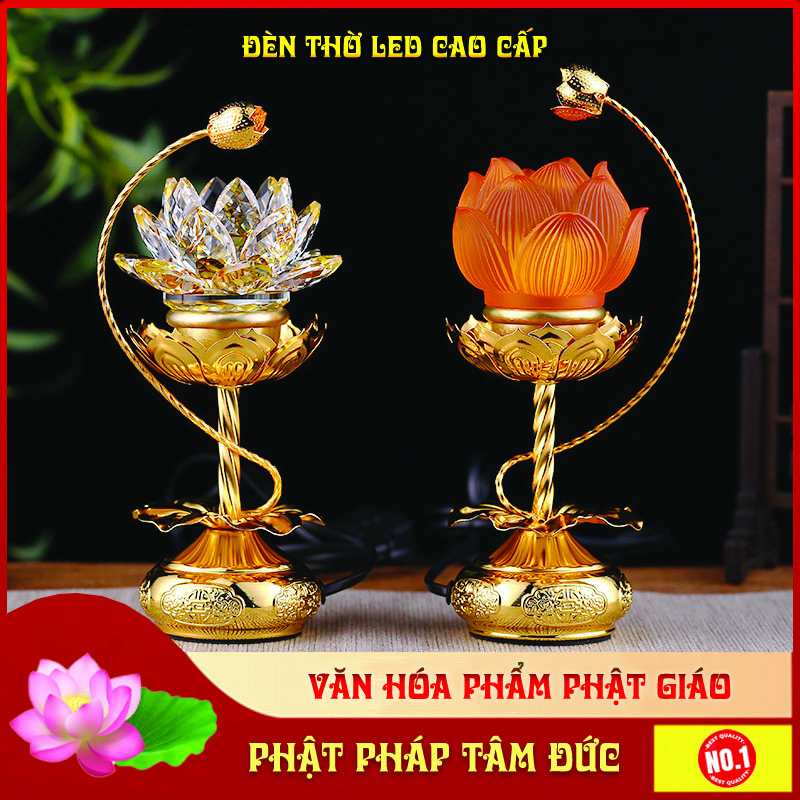 Đèn ban thờ pha lê LED đế hợp kim đồng cao cấp -  Siêu sáng, siêu tiết kiệm - Một cặp cỡ lớn