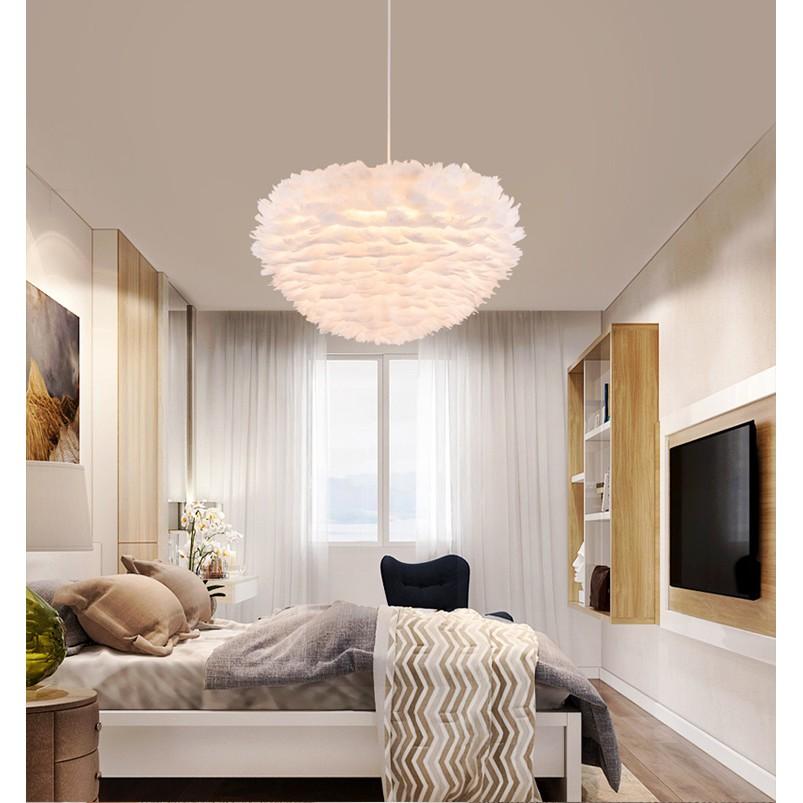 Đèn chùm ERVAI lông vũ cao cấp, sang trọng loại 45cm với 3 chế độ ánh sáng - kèm bóng LED chuyên dụng
