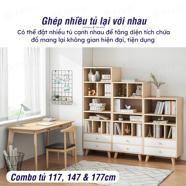 Tủ Đựng Sách Gỗ MDF Đa Tầng FIVO FB61 Có Hộc Kéo Phong Cách Hàn Quốc Dễ Dàng Lắp Ráp Màu Trắng - Hàng Chính Hãng