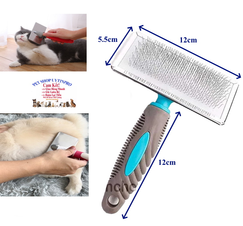 Lược chải lông Chó Mèo SLICKER BRUSH Cán nhựa dẻo chắc chắn 12cm Giúp Làm mượt lông, tơi lông thú cưng