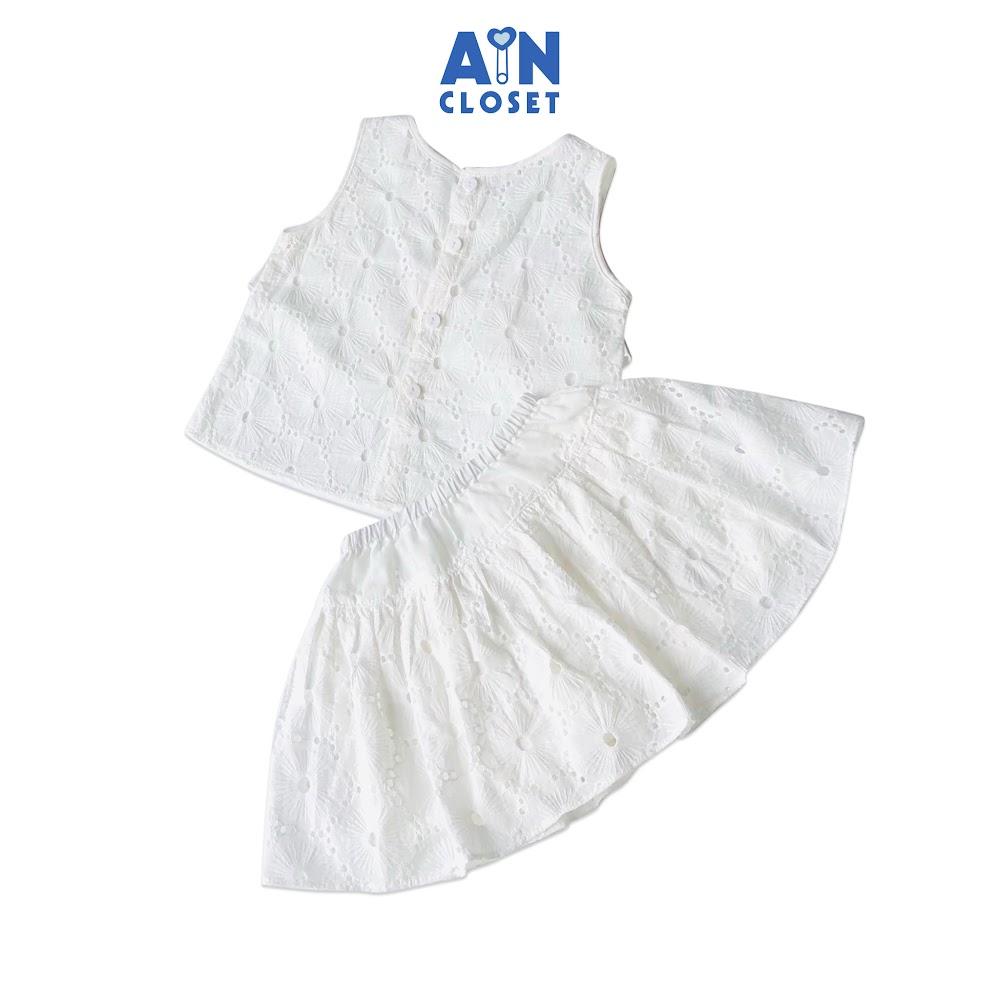 Bộ áo váy bé gái họa tiết Hoa trắng cotton boi thêu - AICDBGBHTOYU - AIN Closet