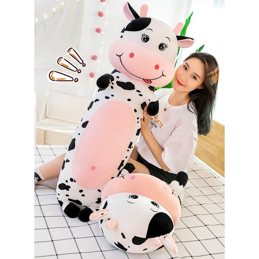 Gấu bông ôm bò sữa dáng dài, gối ôm cho bé size 90cm - 1m2, chất liệu 4 chiều cao cấp