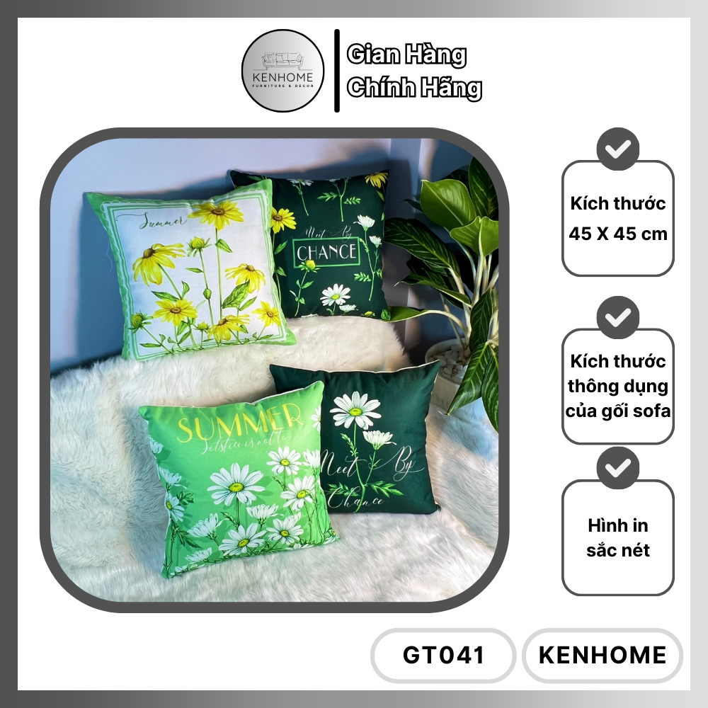 Gối Sofa Họa Tiết Hoa Cúc - Gối Tựa Lưng Sofa Decor Phong Cách Sang Trọng Cho Nhà Cửa - Vải Bố Cao Cấp - Kích Thước 45X45cm