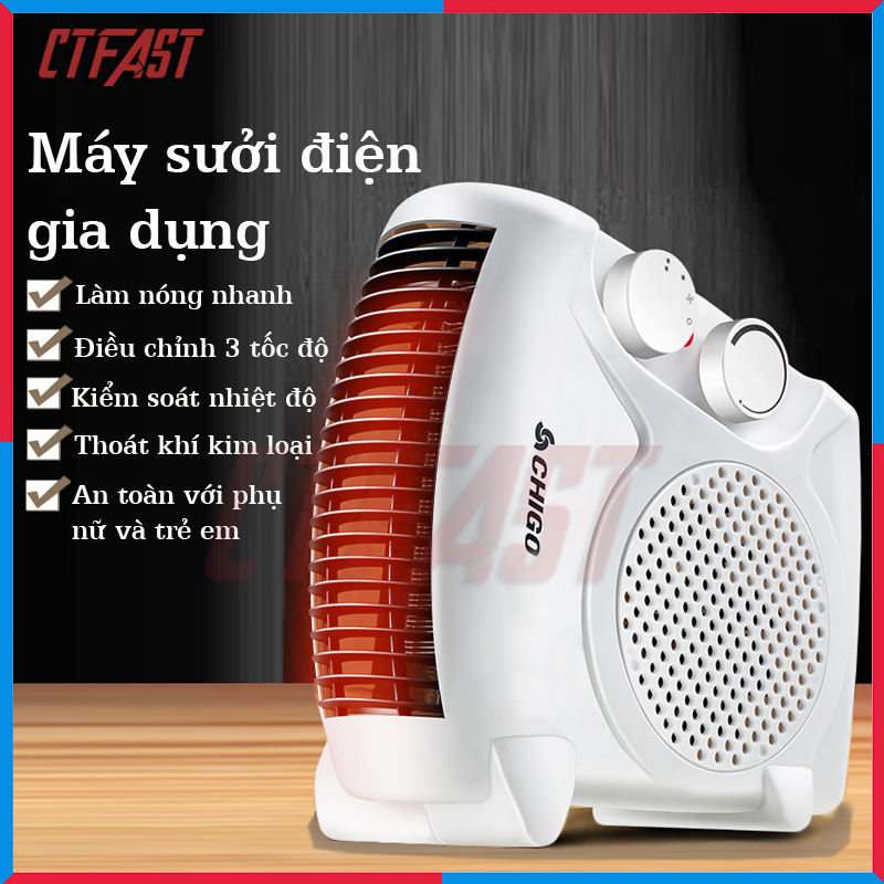 Máy sưởi điện mini CTFAST CHIGO 180 : Quạt cá nhân công suất lớn 2000W, làm nóng nhanh, điều  chỉnh 3 tốc độ, sử dụng an toàn, bảo vệ chống quá nhiệt, diện tích sử dụng 20 m2 - Hàng chính hãng