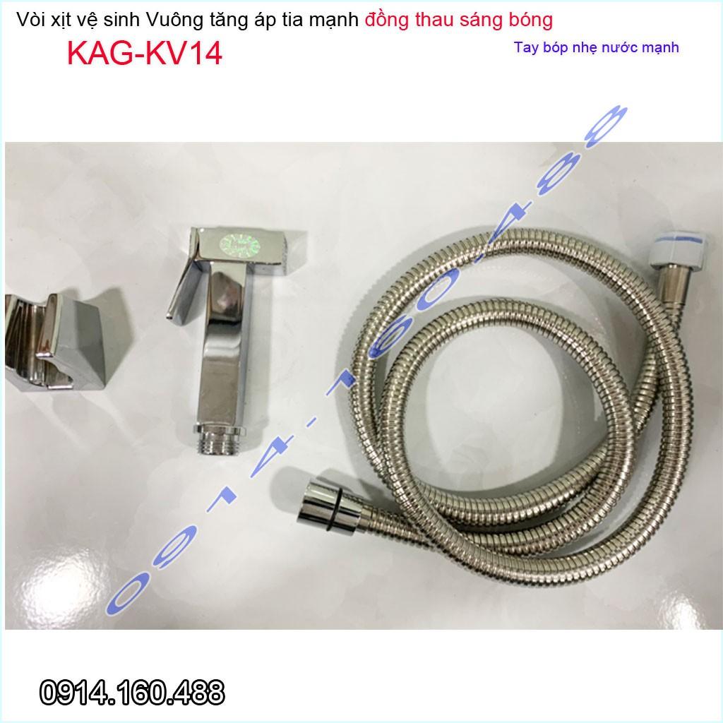 Vòi xịt vệ sinh KAG-KV14 thân vuông bằng đồng, vòi rửa bồn cầu thiết kế tinh tế- tia nước mạnh chịu áp lực mạnh chung cư