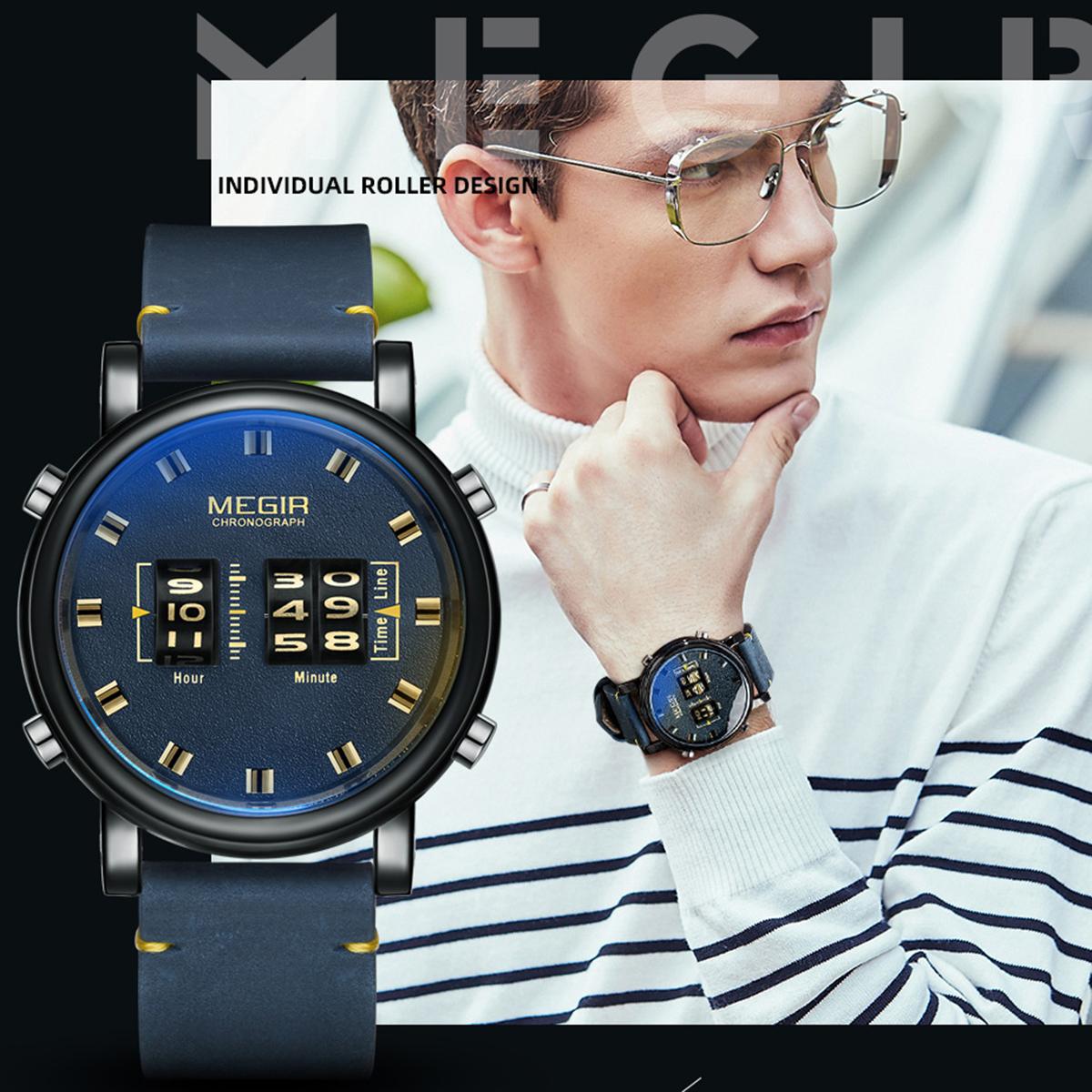 Đồng hồ đeo tay MEGIR 2137 Military Army Quartz Men Chống thấm nước kiểu trống lăn