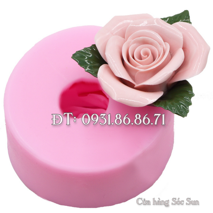 Khuôn silicon hoa hồng búp kèm lá loại 8 cm - Mã số 1537