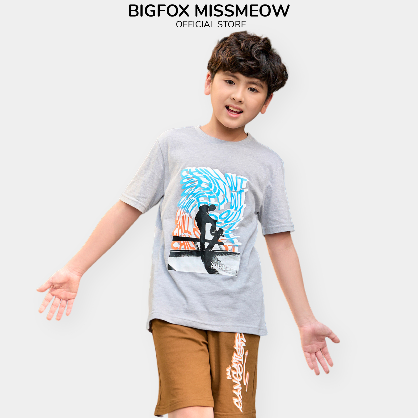 Đồ bộ quần áo thun cotton ngắn tay cho bé trai Bigfox mặc nhà mùa hè trượt ván Chill Out size đại 12-15 tuổi 40kg - 50kg
