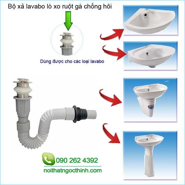 Xả lavabo ruột gà chống hôi - xả Xi phông gắn lavabo sứ