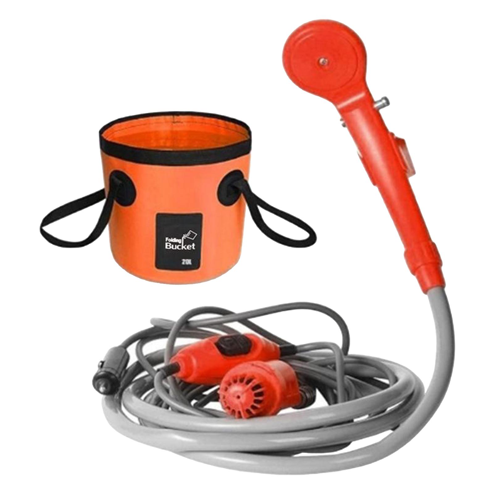 Portable Outdoor Shower Folding Bucket Kit, Camping  Car 12V Cigarette Water Heated Basin Bag Container, Car Pet Washer Washing Pump