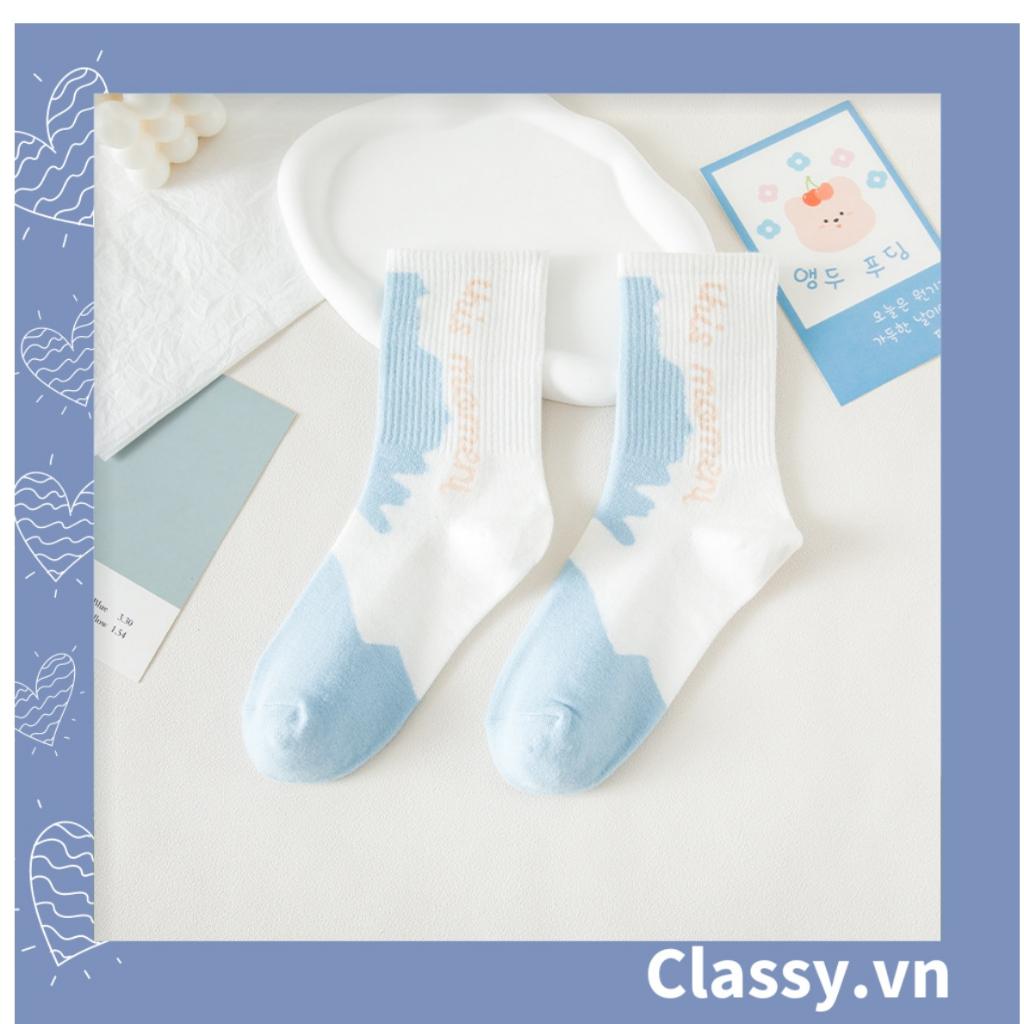 Tất cổ cao Classy,  vớ cổ cao màu xanh trắng, chất cotton êm chân G1354