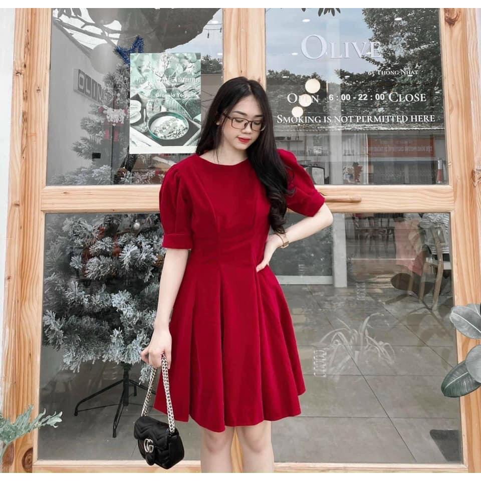 VÁY NHUNG ĐỎ SANG ĐẸP DÁNG XÒE CỰC ĐẸP
