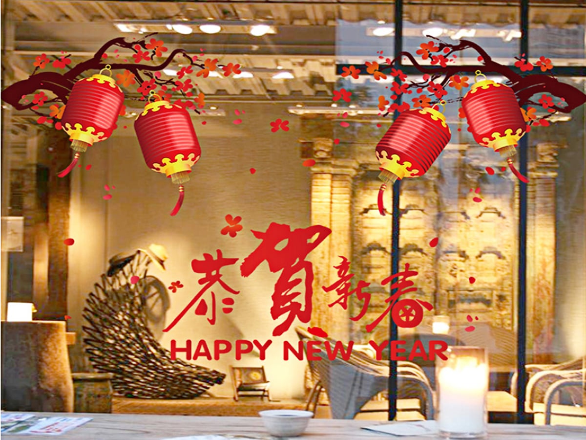 DECAL TẾT ĐÀO PHÁO ĐỎ