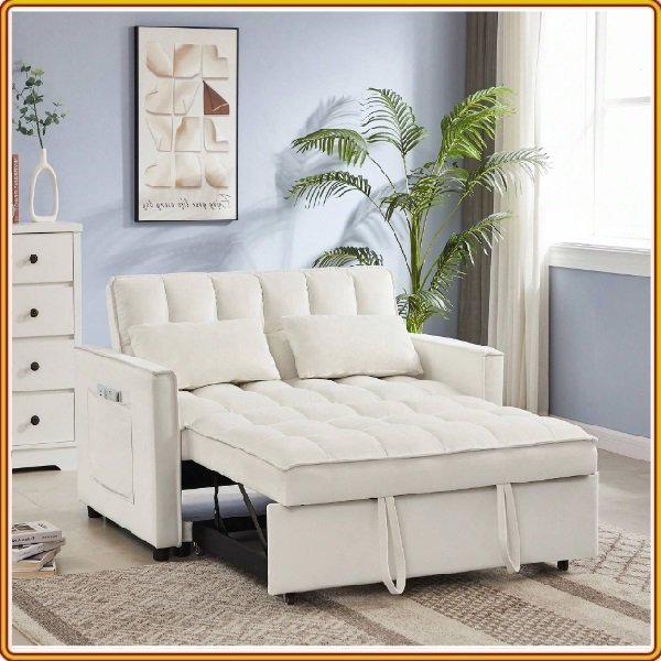 Sofa giường đa năng thông minh, sofa gấp gọn SM27CT Juno Sofa bọc vải, chân kim loại cao cấp