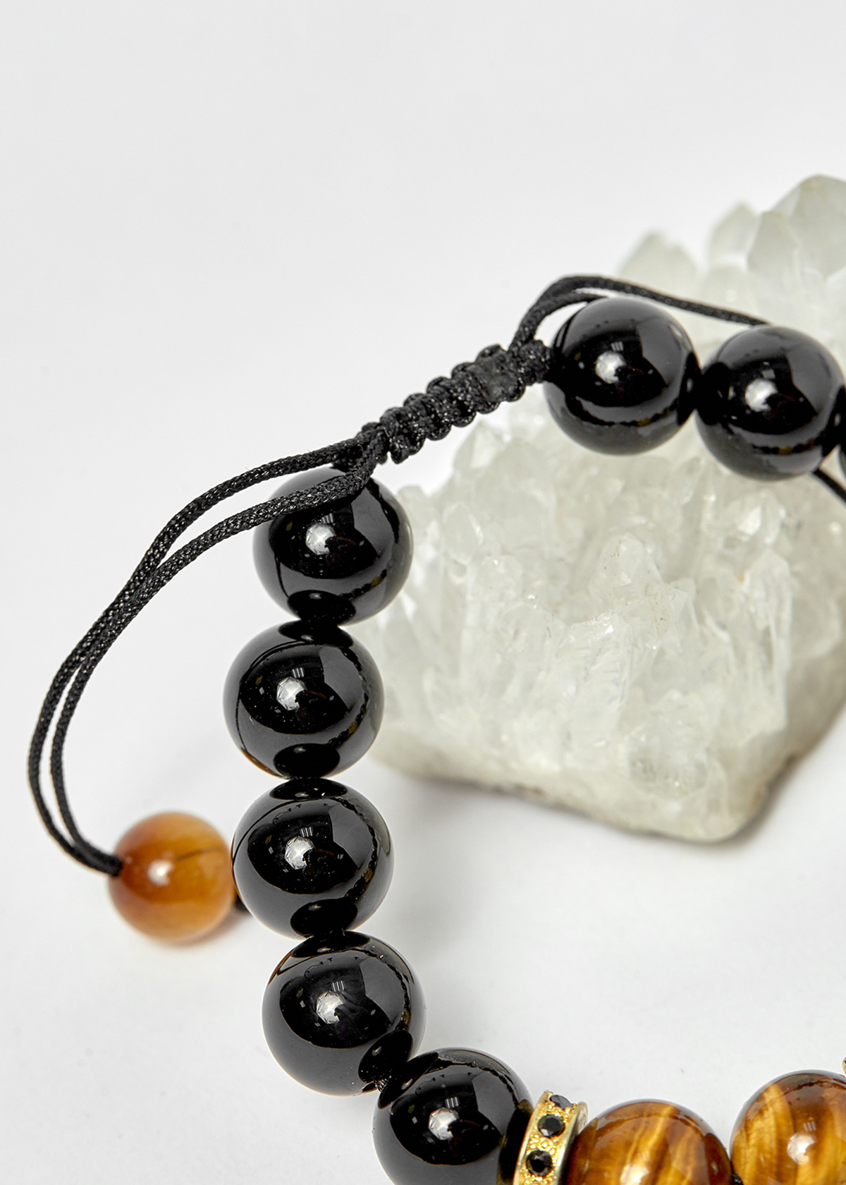 Vòng kết dây đá thạch anh mắt hổ vàng nâu phối obsidian và charm phật hạt 10mm - Ngọc Quý Gemstones