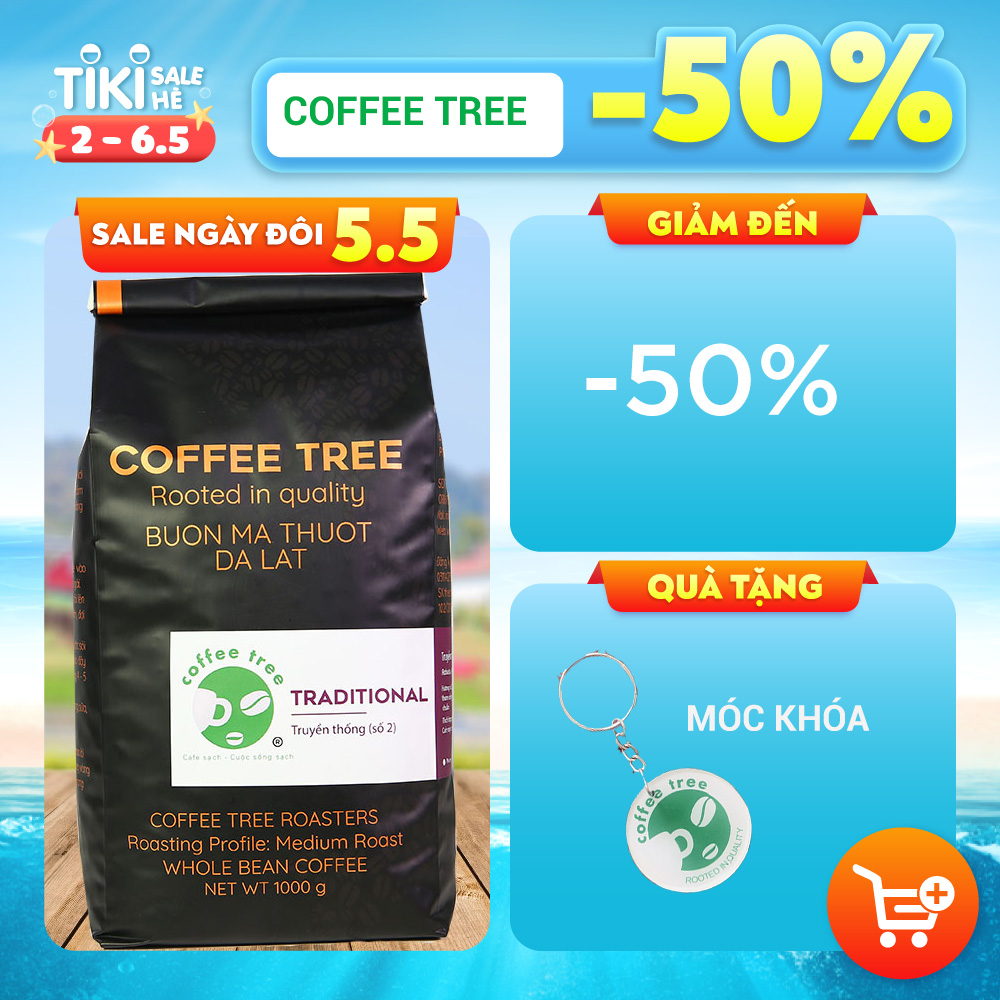 Cà phê hạt 100% nguyên chất truyền thống số 2 Coffee Tree 1kg đậm đà, thơm ngon, gu vừa