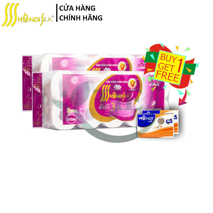 Combo 2 dây Giấy Vệ Sinh HÀ NỘI SILK 3 lớp Tím Có Lõi Cao Cấp