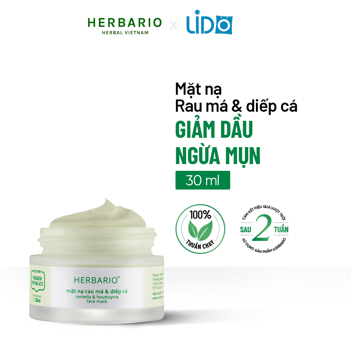 Mặt nạ rau má &amp; diếp cá Herbario 30ml