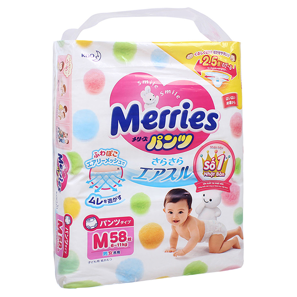 Combo 3 Tã Quần Merries Size M - 58 Miếng (Cho Bé 6 - 11 Kg) - Tặng 1 Bộ Đồ Chơi Nhà Tắm Cao Cấp