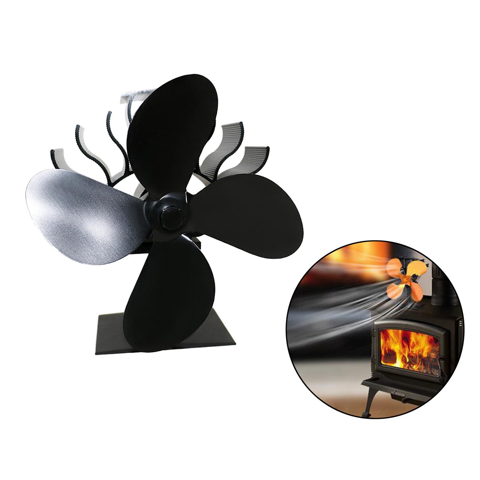 4-Blade Heat Powered Stove Burner Fan Wood/Log Burner/Fireplace Warm